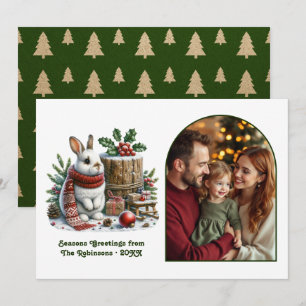 Cozy Woodland Bunny Family Christmas Photo Holiday Card