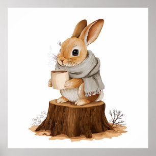 Cozy Woodland Bunny Poster Cute Rabbit with Warm
