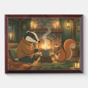 Cozy Woodland Campfire Animals Framed Art Plaque