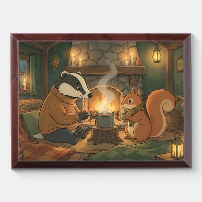 Cozy Woodland Campfire Animals Framed Art Plaque (Horizontal)
