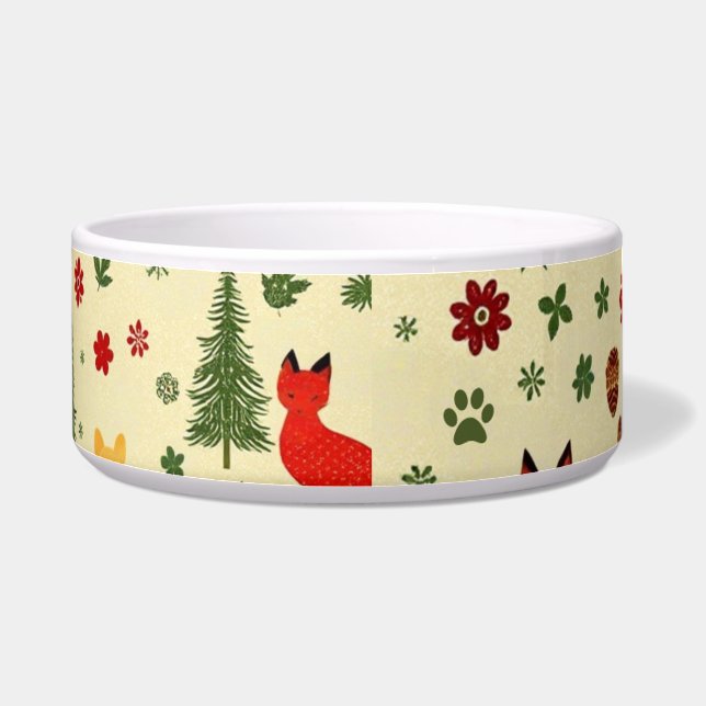 Cozy Woodland Christmas Cat Bowl – Rustic Animals (Right)