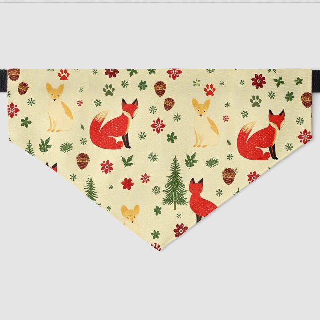 Cozy Woodland Christmas Dog Bandana – Deer, Foxes Pet Bandana Collar (Front)