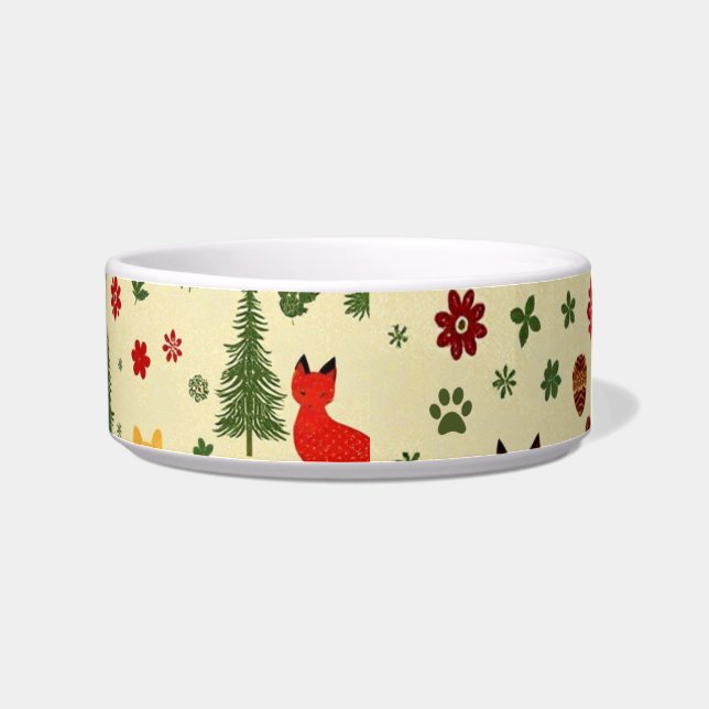 Cozy Woodland Christmas Dog Bowl – Rustic Deer (Right)
