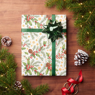Cozy Woodland Christmas Pinecones & Branches Wrapping Paper