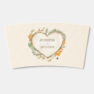 Cozy Woodland Cottagecore Woodburned Heart Wedding Coffee Cup Sleeve