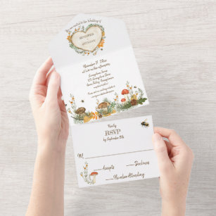 Cozy Woodland Cottagecore Wooden Heart Wedding All In One Invitation