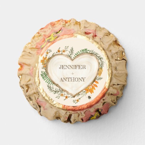 Cozy Woodland Cottagecore Wooden Heart Wedding Reeses Peanut Butter Cups