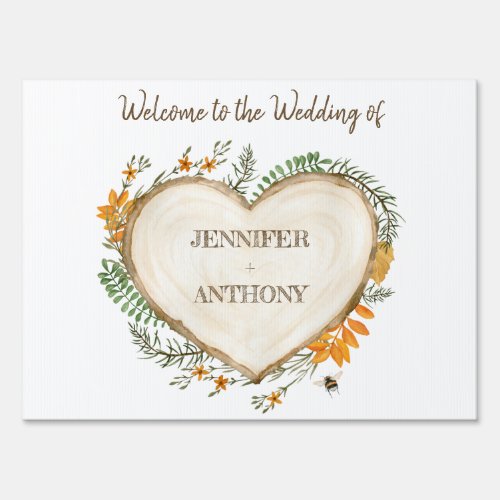 Cozy Woodland Cottagecore Wooden Heart Wedding Sign