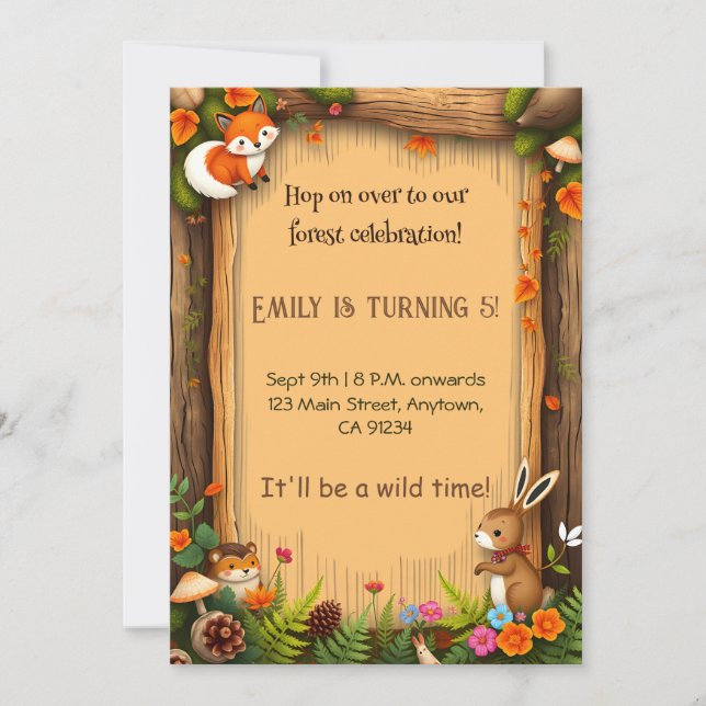 Cozy Woodland Critters Forest Birthday Invitation (Front)