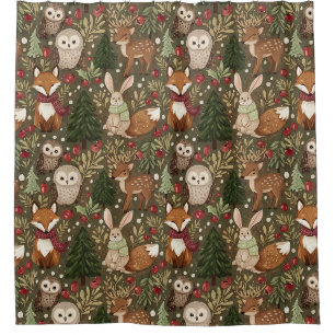 Cozy Woodland Friends Winter Cottagecore Shower Curtain
