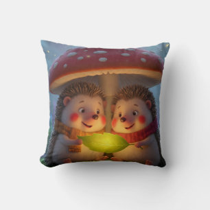 Cozy Woodland Hedgehog Fantasy Throw Pillow