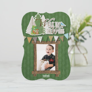 Cozy Woodland Holiday Card Green Ornamental