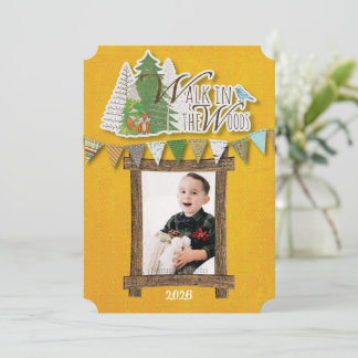 Cozy Woodland Holiday Card Yellow Ornamental