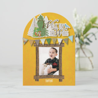 Cozy Woodland Holiday Card Yellow Ornamental