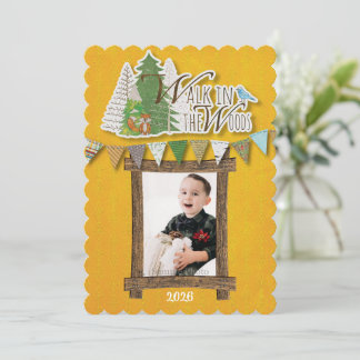 Cozy Woodland Holiday Card Yellow Ornamental