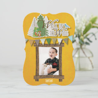 Cozy Woodland Holiday Card Yellow Ornamental