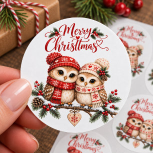 Cozy Woodland Nordic Scandinavian Christmas Owls Classic Round Sticker