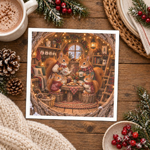 Cozy Woodland Squirrel Tea Party Illustration Napkins