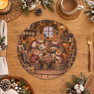 Cozy Woodland Squirrel Tea Party Illustration Paper Plates