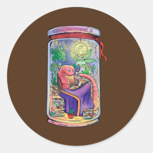 Cozy Worm Reading Books Jar Home Chill Classic Round Sticker
