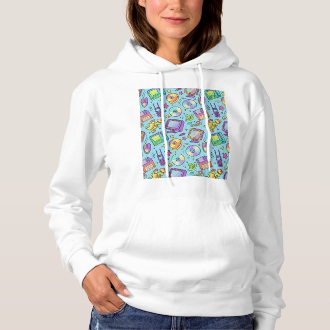 Cozy Y2K Retro Tech Doodle Aesthetic Hoodie (Front)