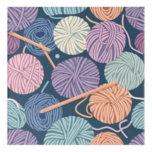 Cozy Yarn Balls and Knitting Needles Seamless Acrylic Print