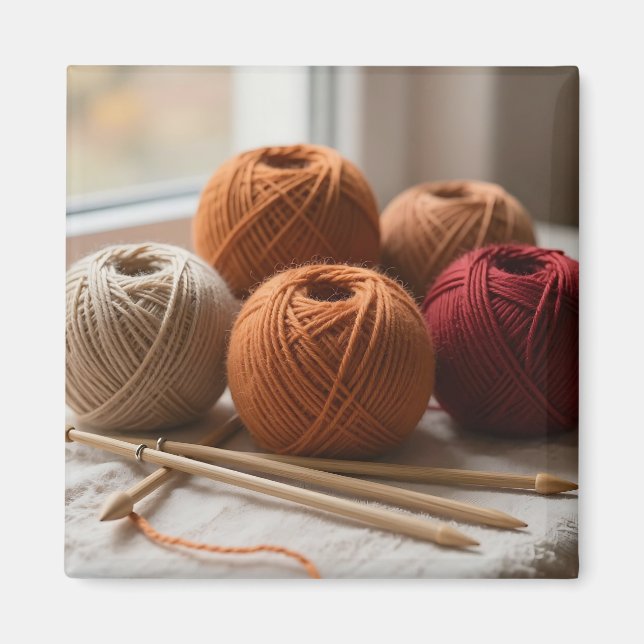 Cozy Yarn Balls Knitting Autumn Tones Magnet (Front)