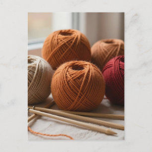 Cozy Yarn Balls Knitting Autumn Tones Postcard