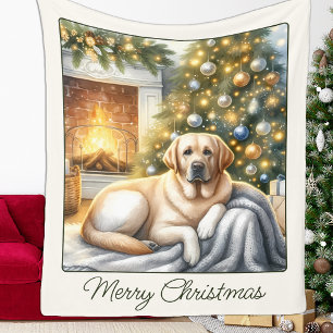Cozy Yellow Labrador Retriever Christmas Dog Fleece Blanket