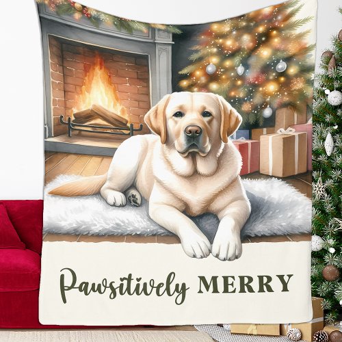 Cozy Yellow Labrador Retriever Dog Christmas  Fleece Blanket