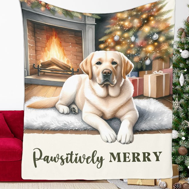 Cozy Yellow Labrador Retriever Dog Christmas  Fleece Blanket (Creator Uploaded)