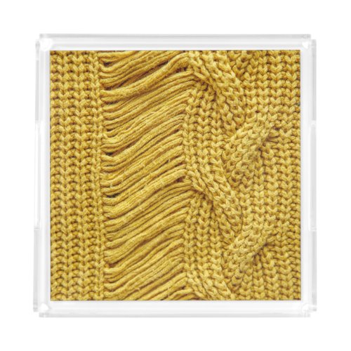 Cozy Yellow Sweater Textured Background Acrylic Tray