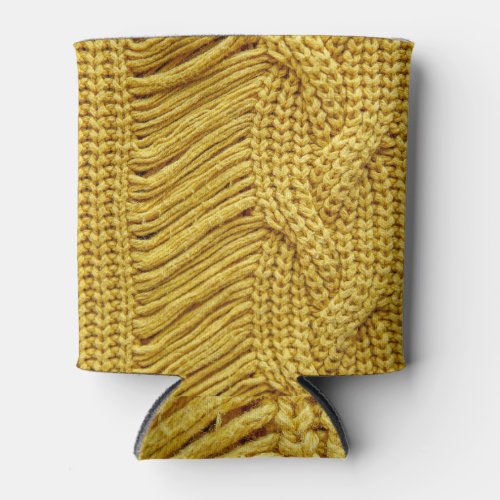 Cozy Yellow Sweater Textured Background Can Cooler