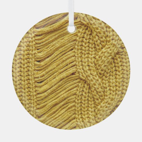 Cozy Yellow Sweater Textured Background Glass Ornament