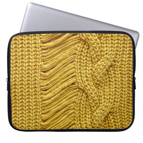 Cozy Yellow Sweater Textured Background Laptop Sleeve