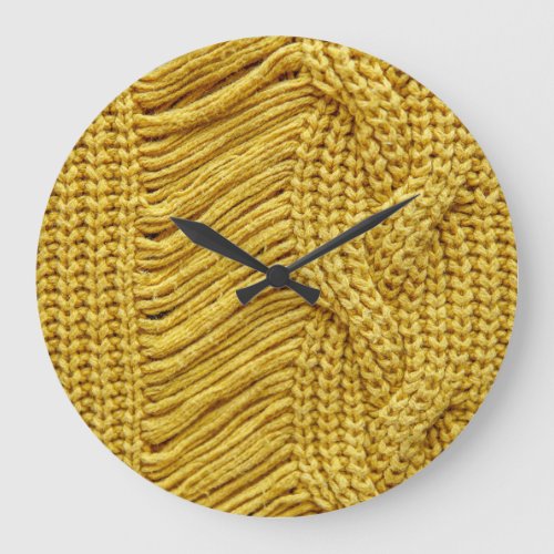 Cozy Yellow Sweater Textured Background Large Clock