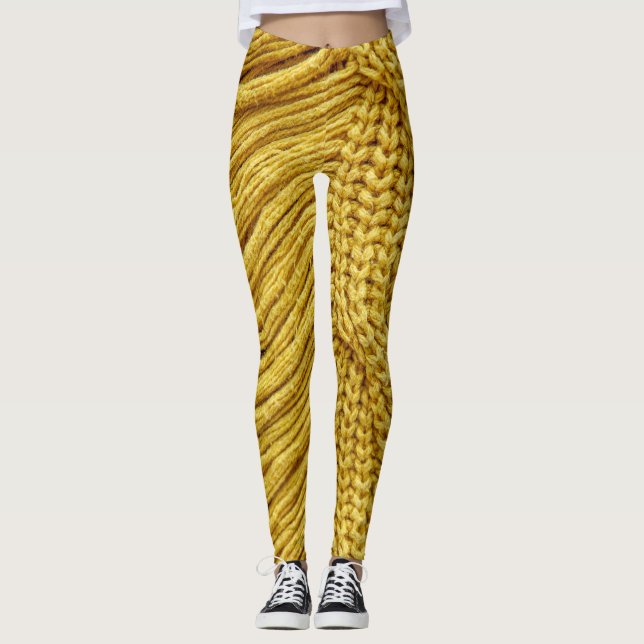 Cozy Yellow Sweater: Textured Background Leggings (Front)