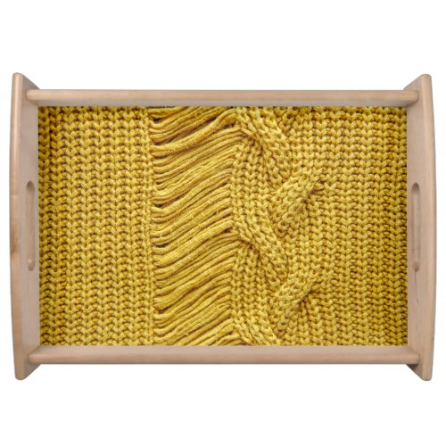 Cozy Yellow Sweater Textured Background Serving Tray