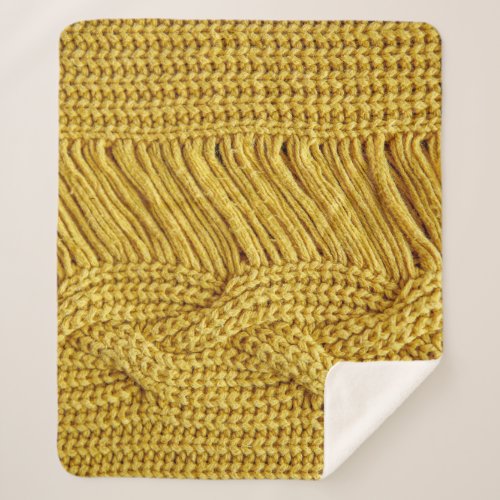 Cozy Yellow Sweater Textured Background Sherpa Blanket
