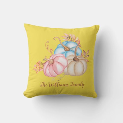 Cozy Yellow Watercolor Cozy Pumpkin Fall Decor Throw Pillow