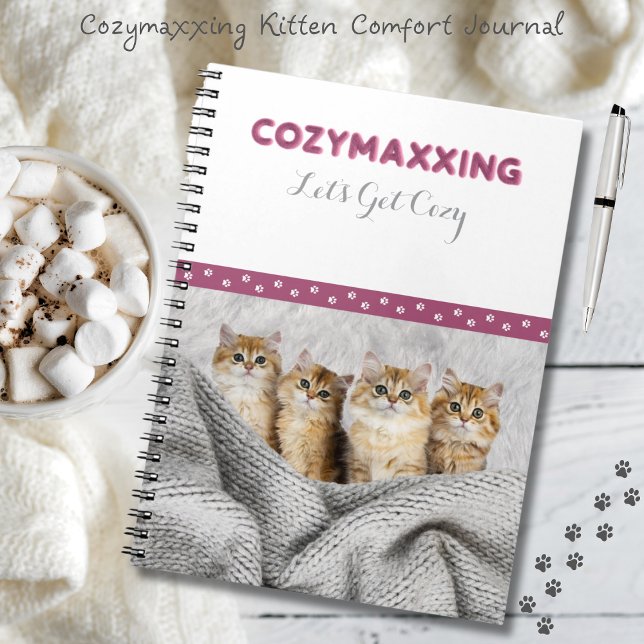 Cozymaxxing Kitten Comfort Journal Pink & Gray (Embrace the ultimate level of comfort and cuteness with the Cozymaxxing Kitten Comfort Journal. )