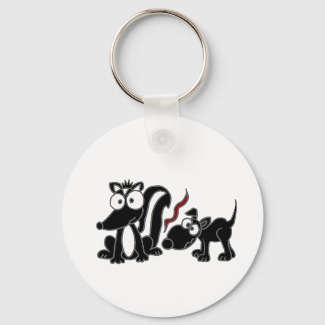 CP- Dog Sniffing Skunk Butt Cartoon Keychain (Front)