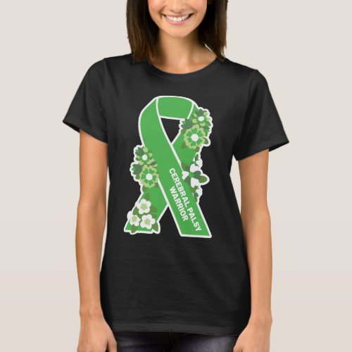 CP Green Ribbon and Flowers Women s Cerebral Palsy T_Shirt