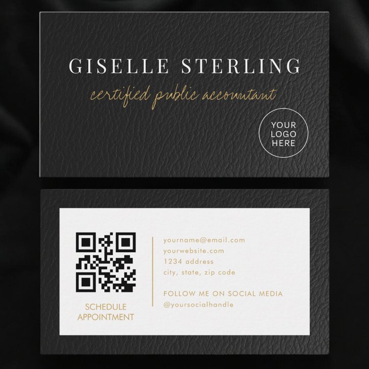 Cpa Accountant Tax Faux Leather Logo QR Code Business Card