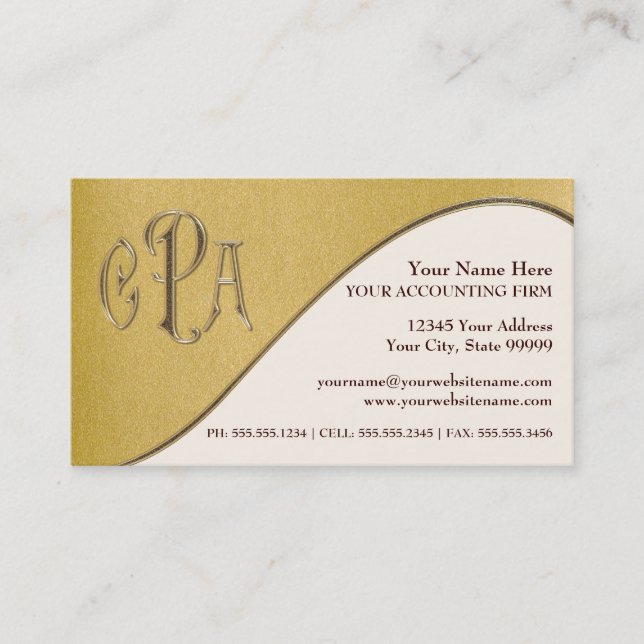CPA Certified Public Accountant Business Taxes Card (Front)