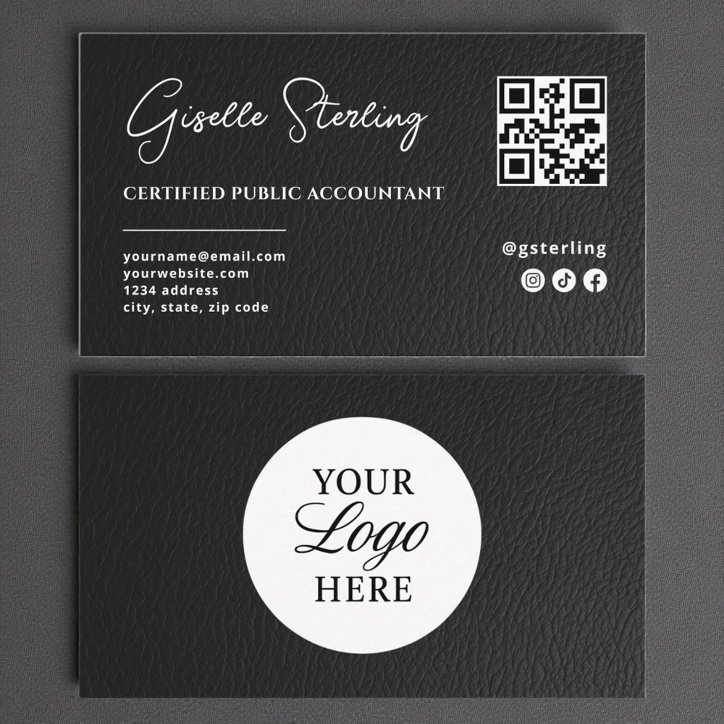 Cpa Tax Accountant Preparer QR Code Faux Leather Business Card