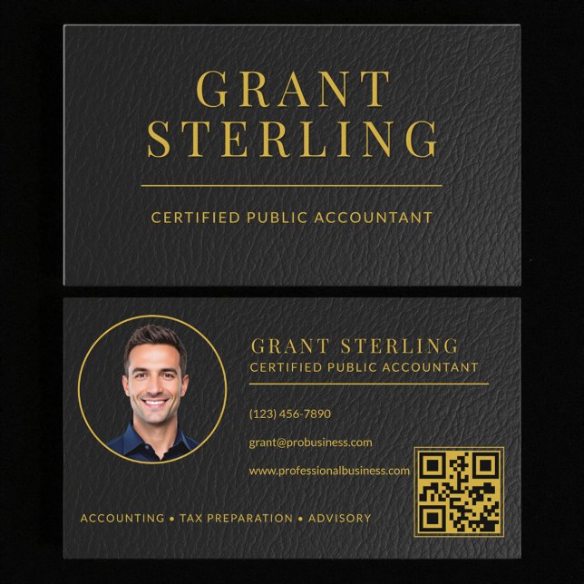 CPA Tax Preparer Accountant Faux Leather QR Code Business Card (Creator Uploaded)