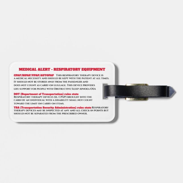 CPAP awareness sleep apnea warning travel Luggage Tag (Back Horizontal)
