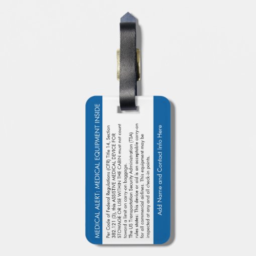 CPAP or Medical Alert Carry On Luggage Tag Zazzle