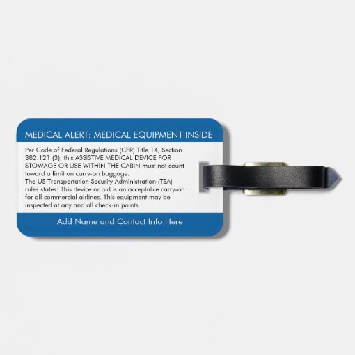 CPAP or Medical Alert Carry On Luggage Tag Zazzle